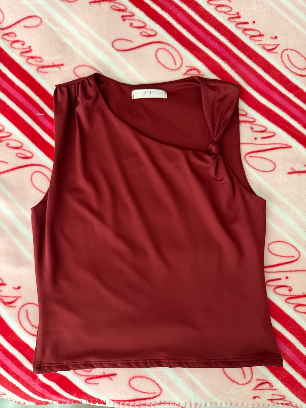 Red Sleeveless Knot-Accent Women's Top